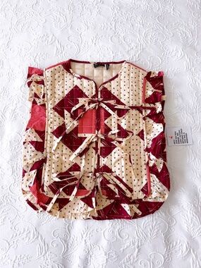 nwt asos design tie front quilted co-ord top size 2 quilted ruffle vest w bows